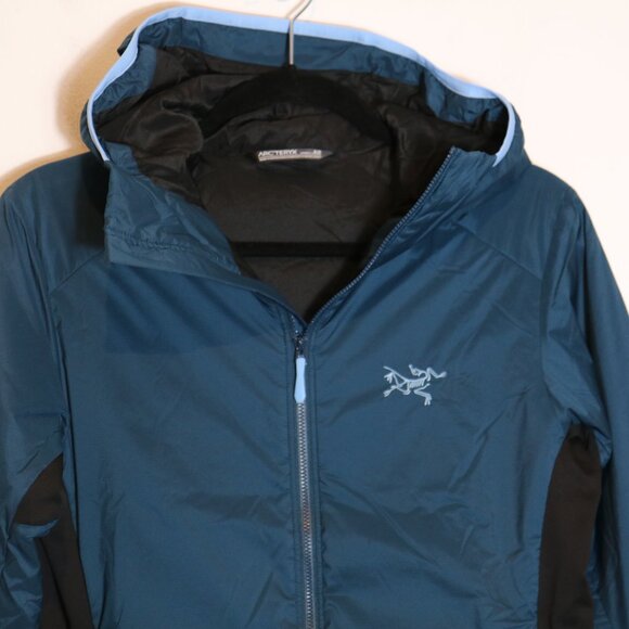 Arc'teryx Womens Atom Hoody Jacket Small Midnight Frost Blue Lightweight Hiking - Picture 2 of 10